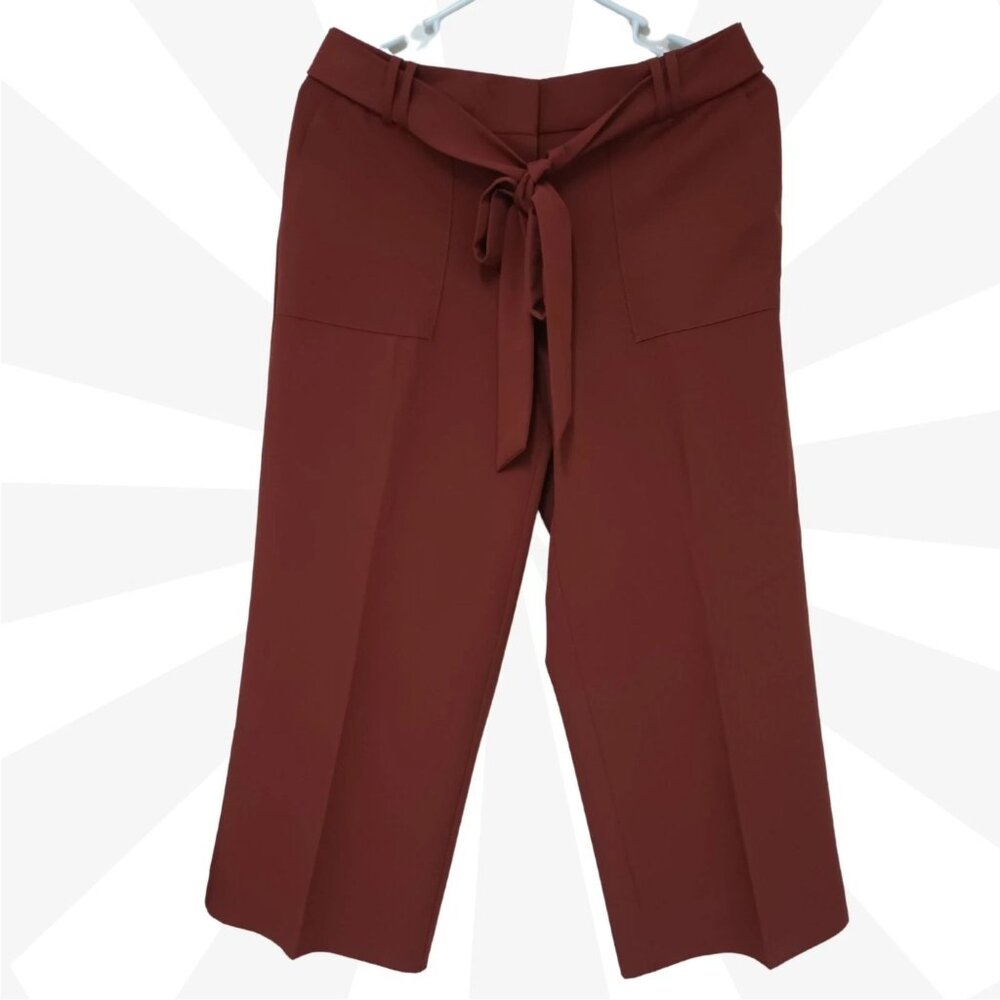 Worthington Tie Front Capris Wide Leg Elastic Back pockets Cropped Pants Size 6